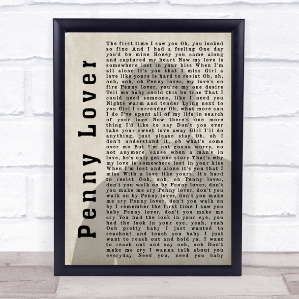 Lionel Richie Penny Lover Shadow Song Lyric Quote Print