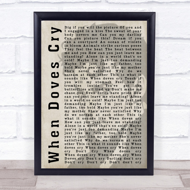 Prince When Doves Cry Shadow Song Lyric Quote Print