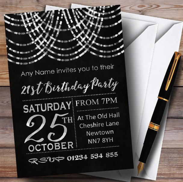 Silver Draped Garland 21st Customised Birthday Party Invitations