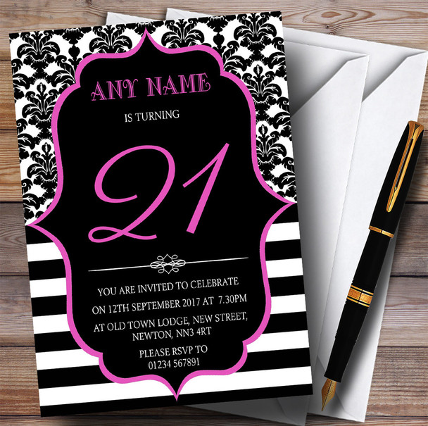 Vintage Damask Pink 21st Customised Birthday Party Invitations