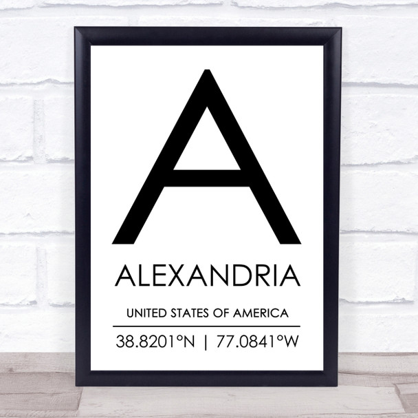 Alexandria United States Of America Coordinates Travel Quote Print