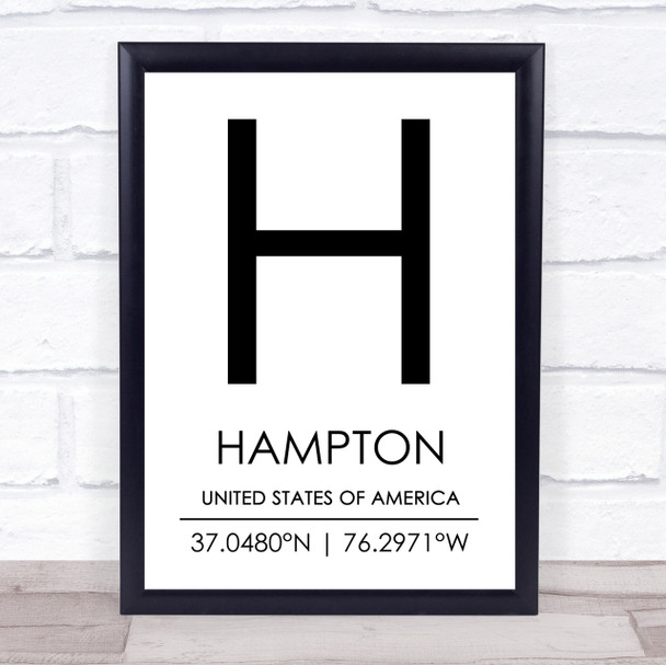 Hampton United States Of America Coordinates Travel Quote Print