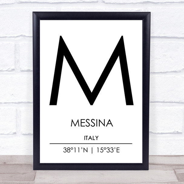 Messina Italy Coordinates World City Travel Print