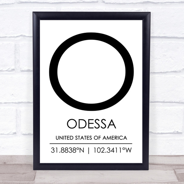 Odessa United States Of America Coordinates World City Quote Print