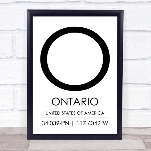 Ontario United States Of America Coordinates Travel Quote Print