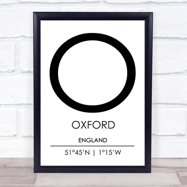 Oxford England Coordinates World City Travel Print