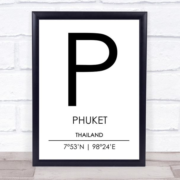 Phuket Thailand Coordinates World City Travel Print