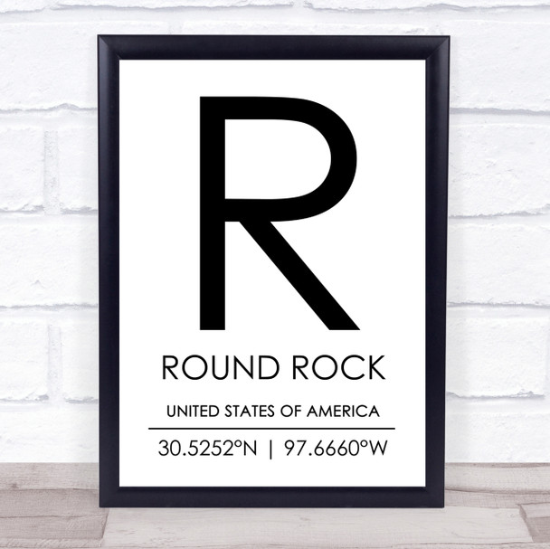 Round Rock United States Of America Coordinates Travel Quote Print