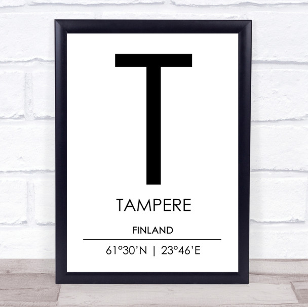 Tampere Finland Coordinates World City Travel Print