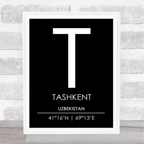 Tashkent Uzbekistan Coordinates Black & White Travel Print