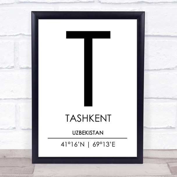 Tashkent Uzbekistan Coordinates Travel Print