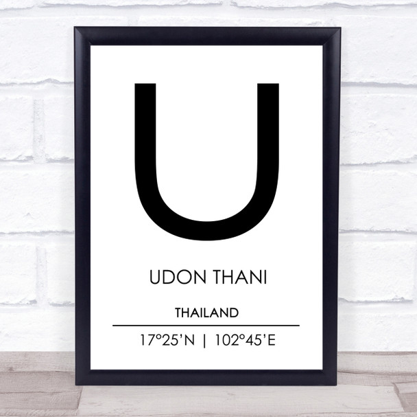 Udon Thani Thailand Coordinates Travel Print