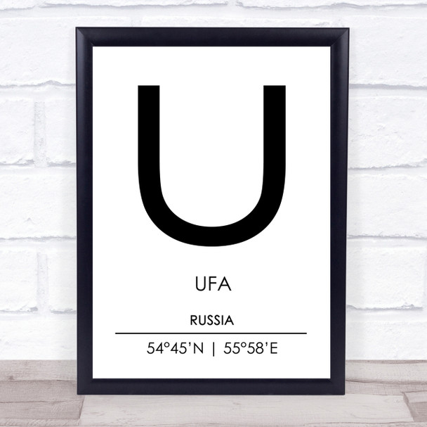 Ufa Russia Coordinates World City Travel Print
