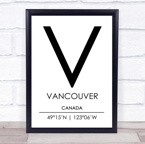 Vancouver Canada Coordinates World City Travel Print