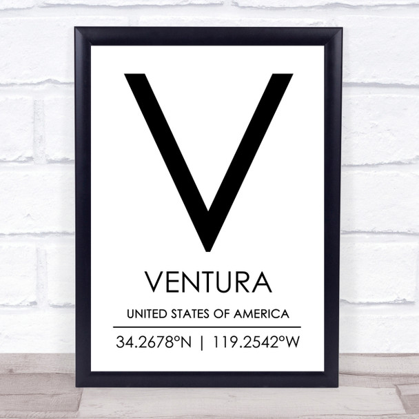 Ventura United States Of America Coordinates Travel Quote Print