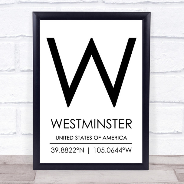 Westminster United States Of America Coordinates Quote Print