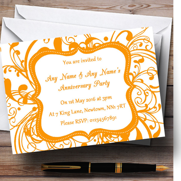 White & Orange Swirl Deco Customised Anniversary Party Invitations