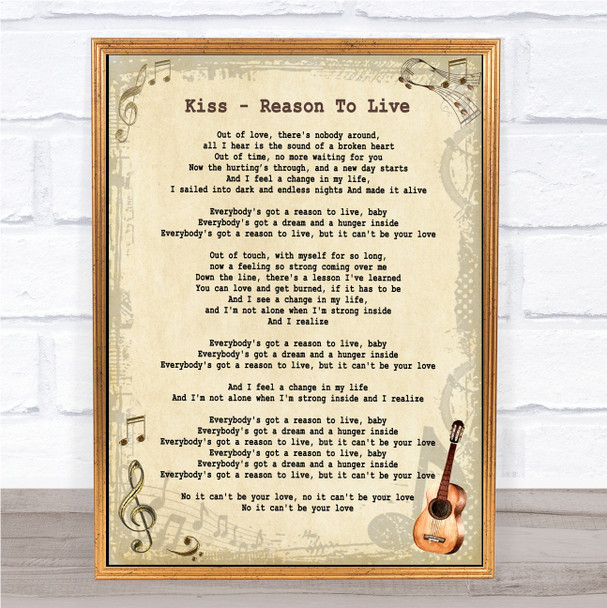 Kiss Reason To Live Vintage Guitar Music Gift Poster Print