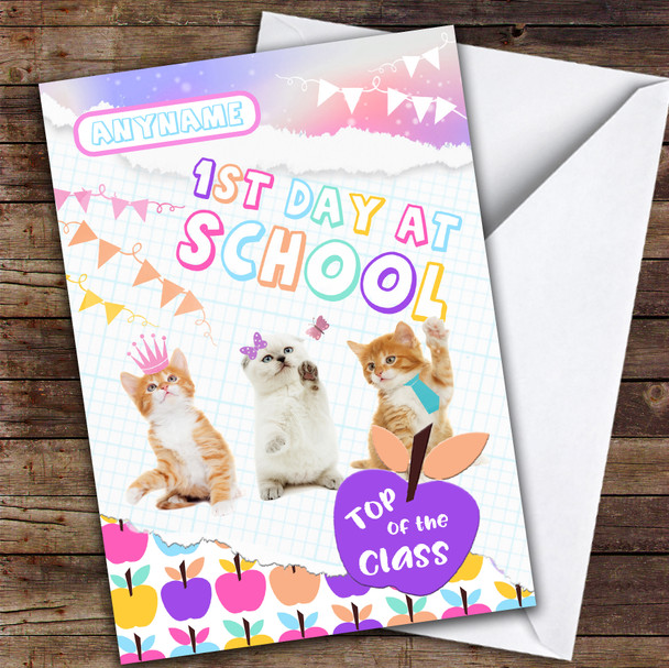 Cute Kitten Class Paws Up First Day At School Customised Good Luck Card