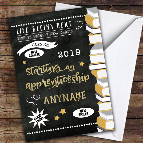 Chalk Style Books Starting Apprenticeship Customised Good Luck Card