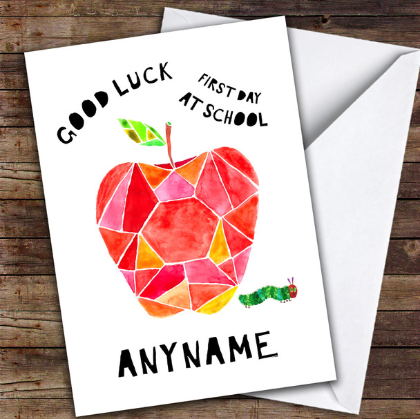 Funky Apple First Day At School Customised Good Luck Card