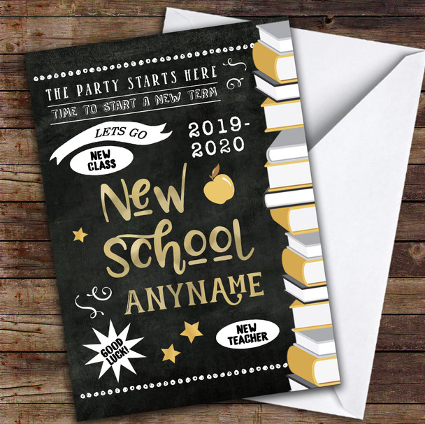 Chalk Style Books New School Customised Good Luck Card