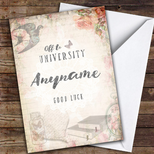 Vintage Off To University Customised Good Luck Card