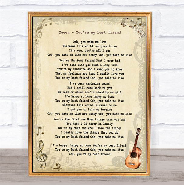 Queen You're My Best Friend Vintage Guitar Song Lyric Music Gift Poster Print