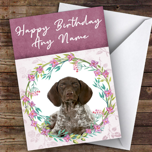 German Shorthaired Pointer Dog Pink Floral Animal Customised Birthday Card