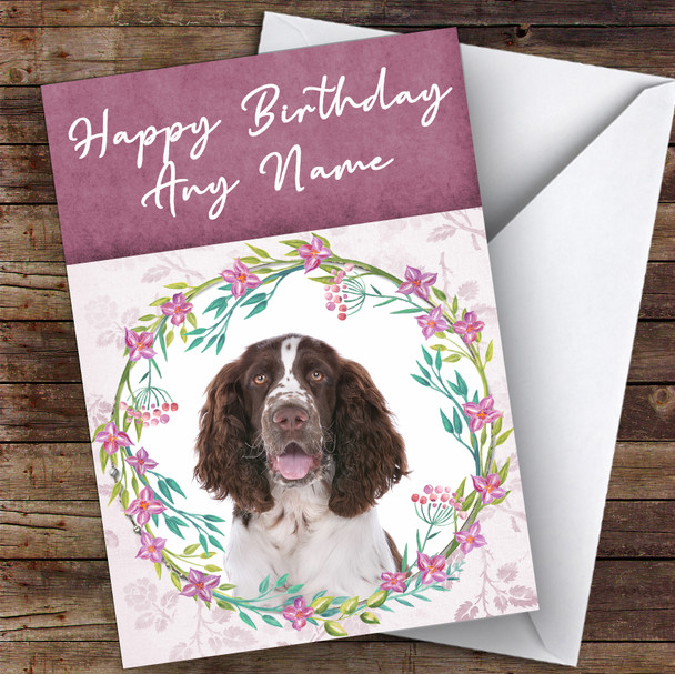 English Springer Spaniel Dog Pink Floral Animal Customised Birthday Card