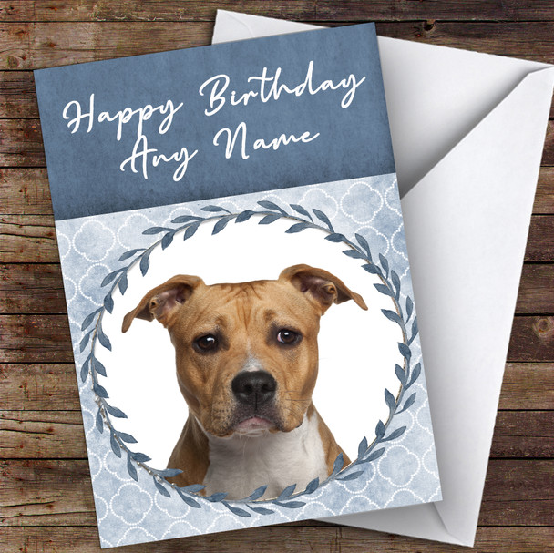 American Staffordshire Terrier Dog Blue Animal Customised Birthday Card