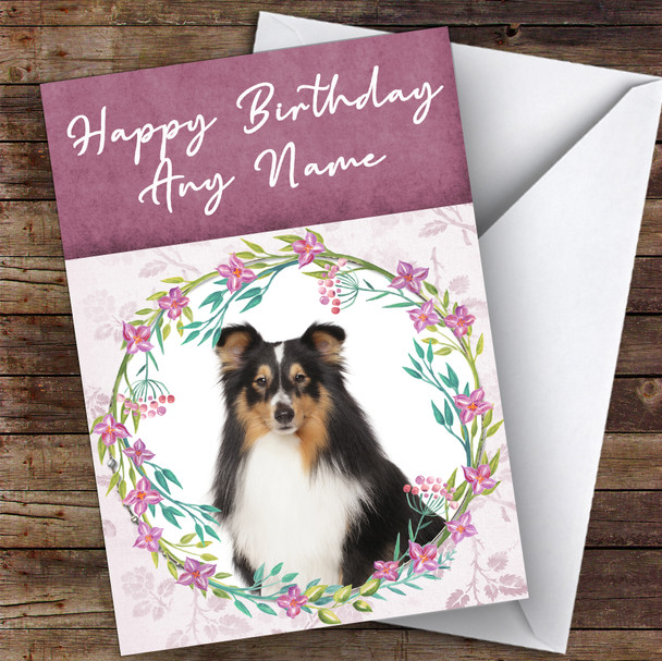 Shetland Sheepdog Dog Pink Floral Animal Customised Birthday Card