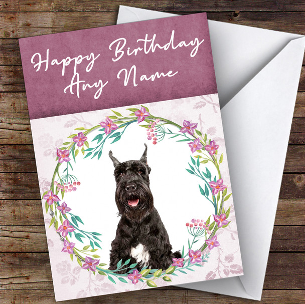 Giant Schnauzer Dog Pink Floral Animal Customised Birthday Card