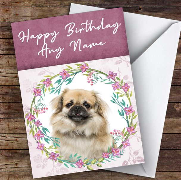 Tibetan Spaniel Dog Pink Floral Animal Customised Birthday Card