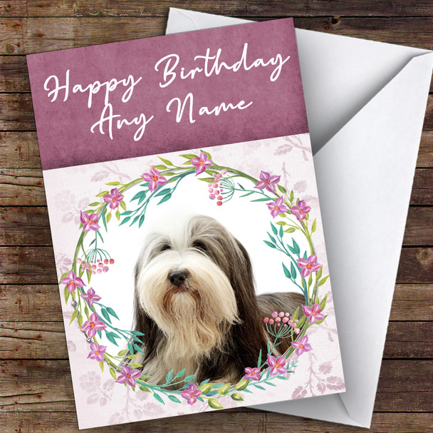 Bearded Collie Dog Pink Floral Animal Customised Birthday Card