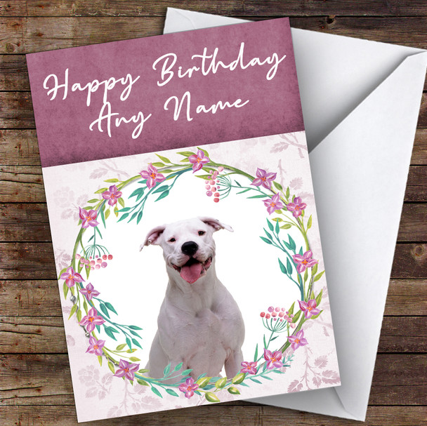Dogo Argentino Dog Pink Floral Animal Customised Birthday Card