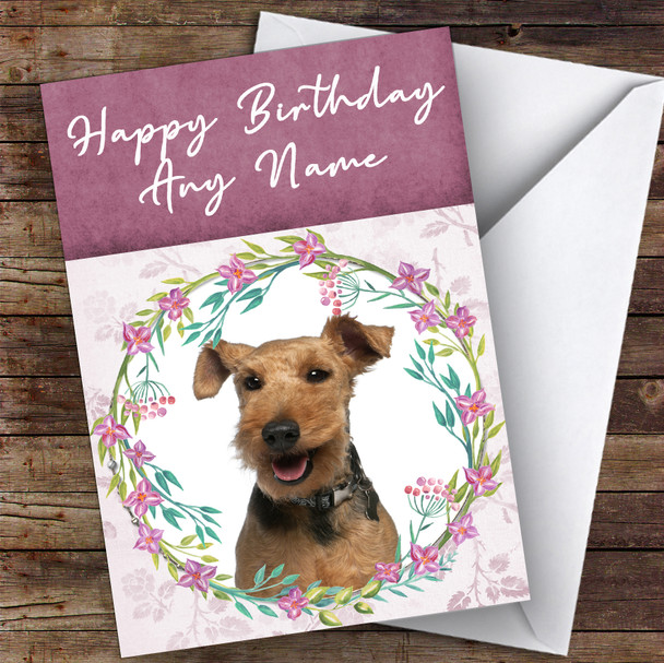 Welsh Terrier Dog Pink Floral Animal Customised Birthday Card