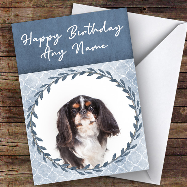 English Toy Spaniel Dog Blue Animal Customised Birthday Card