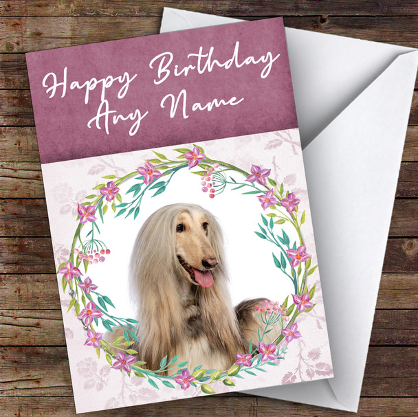 Afghan Hound Dog Pink Floral Animal Customised Birthday Card