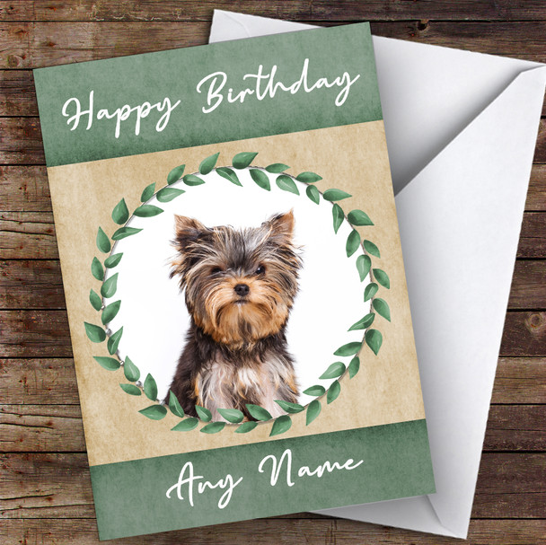 Yorkshire Terrier Dog Green Animal Customised Birthday Card