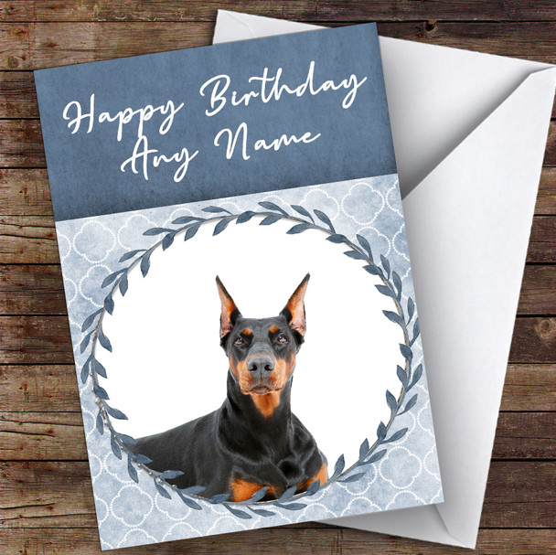 Doberman Pinscher Dog Blue Animal Customised Birthday Card
