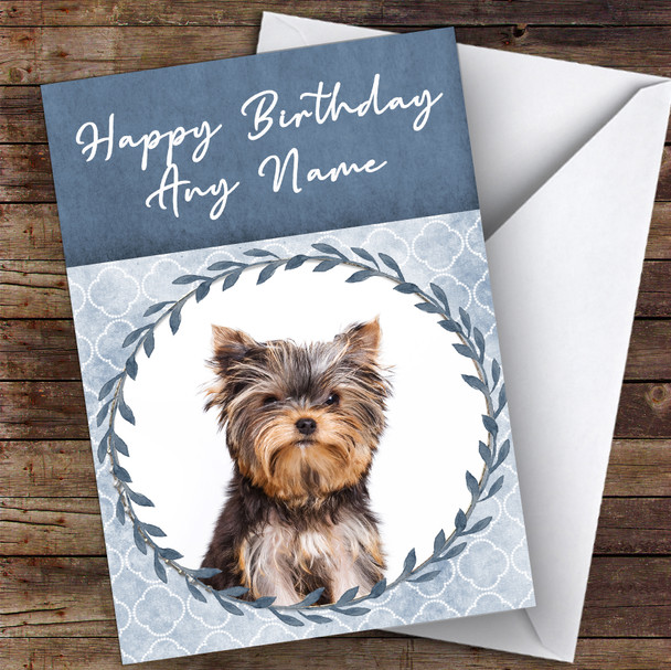 Yorkshire Terrier Dog Blue Animal Customised Birthday Card