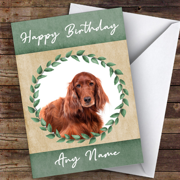 Irish Red Setter Dog Green Animal Customised Birthday Card