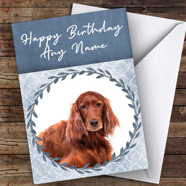 Irish Red Setter Dog Blue Animal Customised Birthday Card
