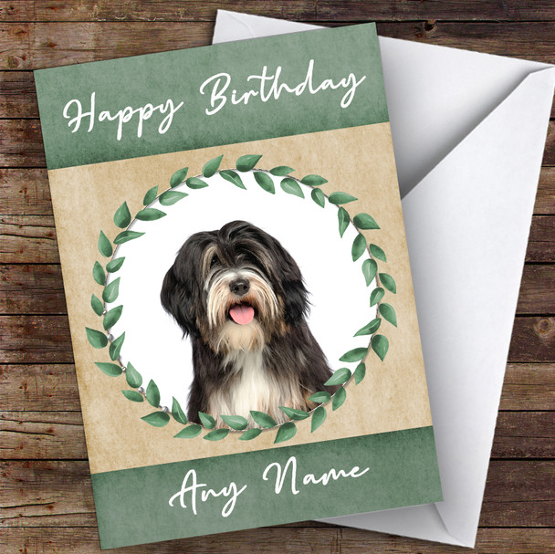 Tibetan Terrier Dog Green Animal Customised Birthday Card