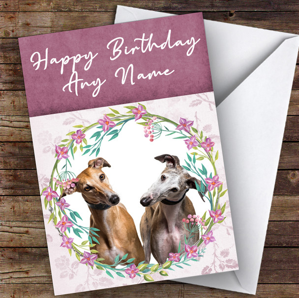 Greyhound Dog Pink Floral Animal Customised Birthday Card