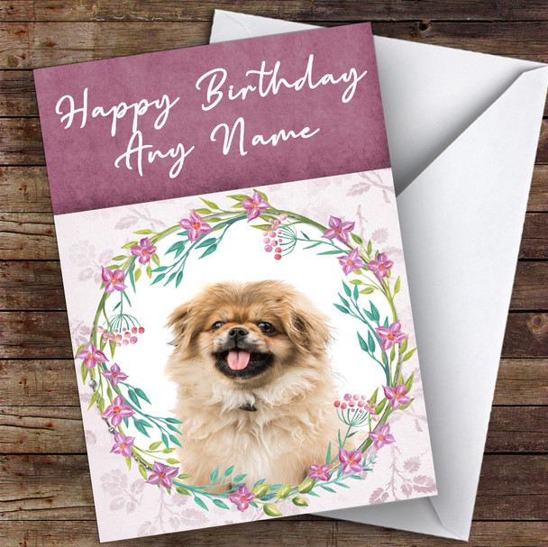 Pekingese Dog Pink Floral Animal Customised Birthday Card