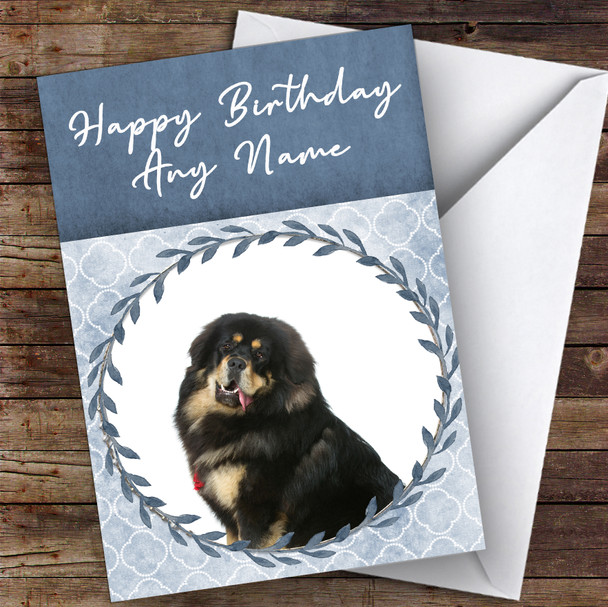 Tibetan Mastiff Dog Blue Animal Customised Birthday Card