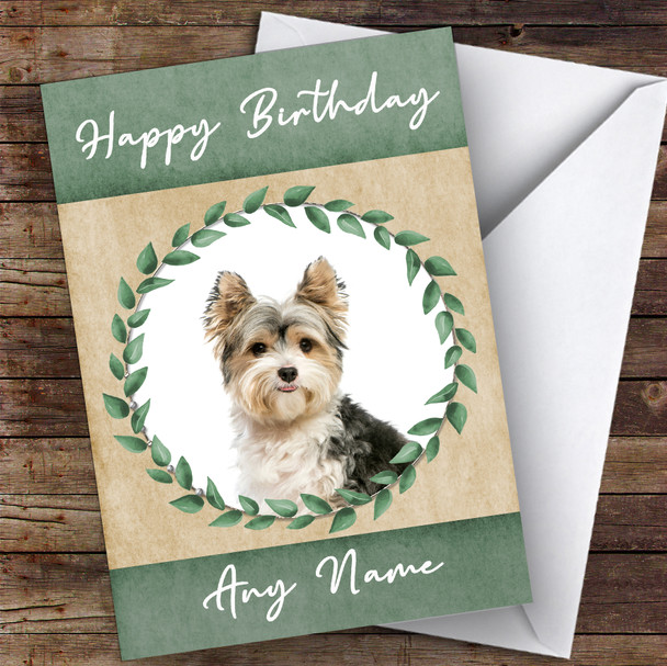 Biewer Terrier Dog Green Animal Customised Birthday Card