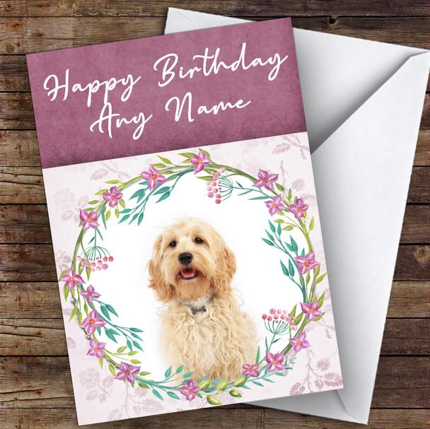 Cockapoo Dog Pink Floral Animal Customised Birthday Card